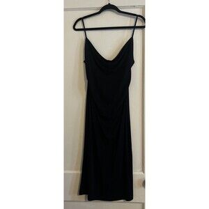 ABS Allen Schwartz Dress Women’s M Black Y2K Spaghetti Strap Ruched  Cocktail